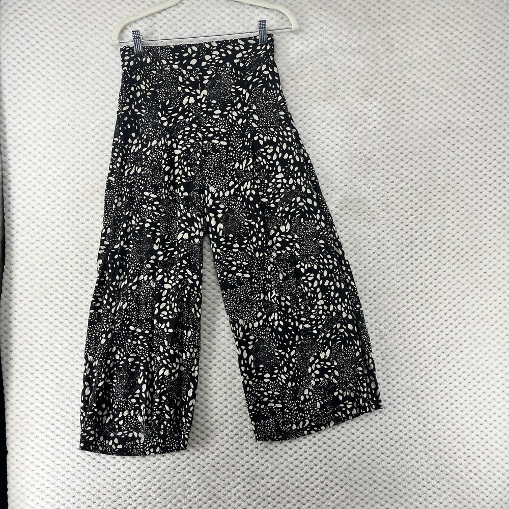 Wilfred Free Wide Leg Cropped Pants Black White Print‎ High Waist Size S